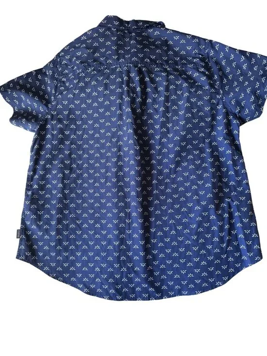 Eddie Bauer Mens XXL Navy Button-Up Shirt With White Geometric Print Pattern Sho - Picture 2 of 7